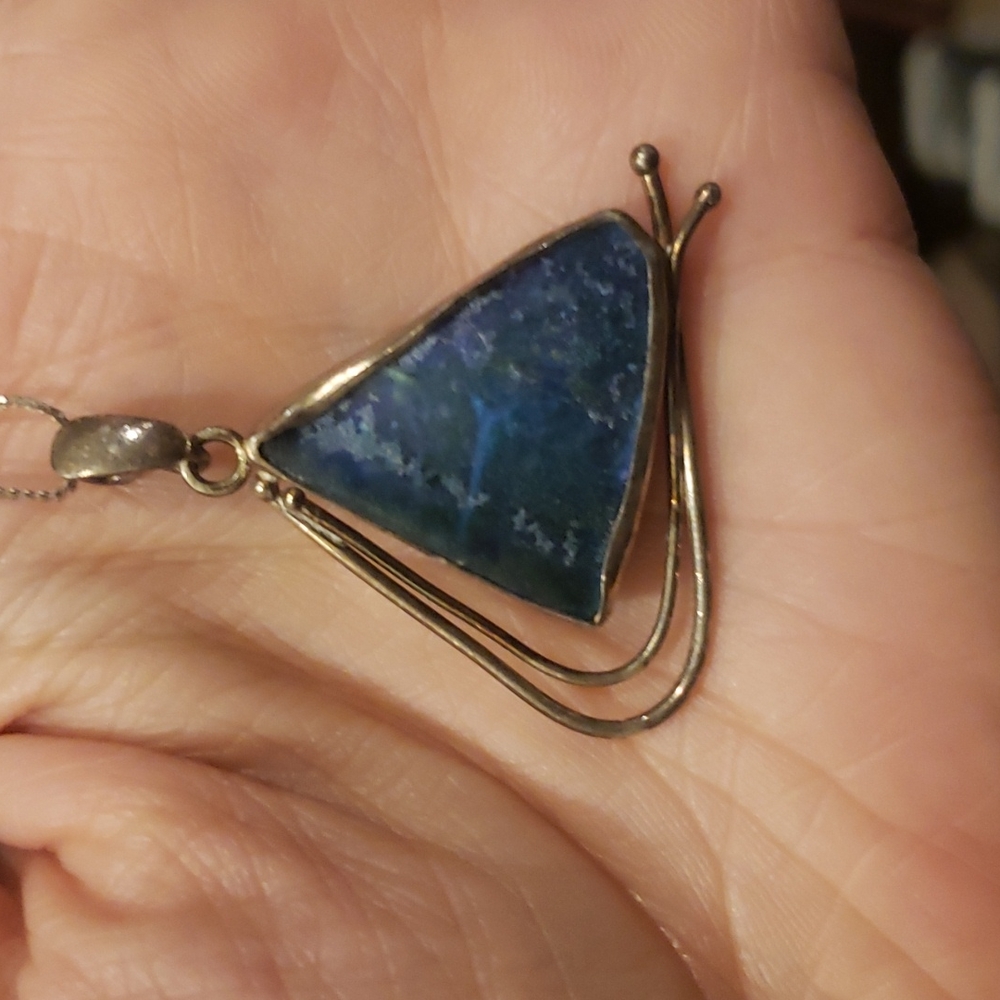 Sterling Silver artistic blue pendant necklace Italy